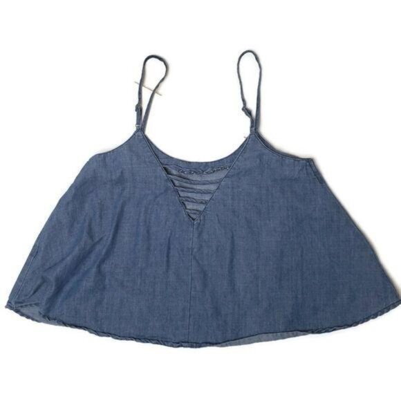 Paper Crane Blue Denim Spaghetti Strap Camisole Top With V-Neck Cutout Detail M - Picture 2 of 7